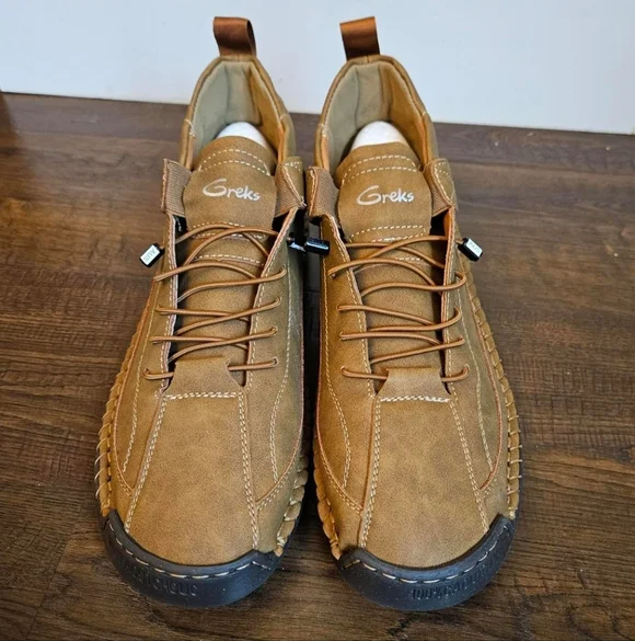 Men’s Tan Slip-On Loafers with Elastic Lacing - Picture 2 of 4